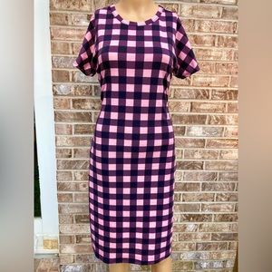 Black & Pink Gingham Criss Cross Plaid Midi Dress